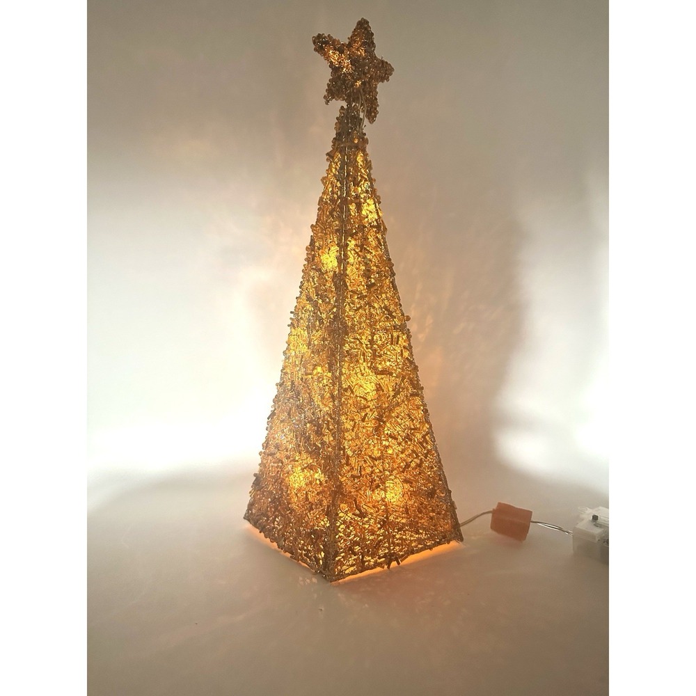 Gold Pyramid 3D Lighted Tree New in Box Battery Operated NEW Avon TESTED